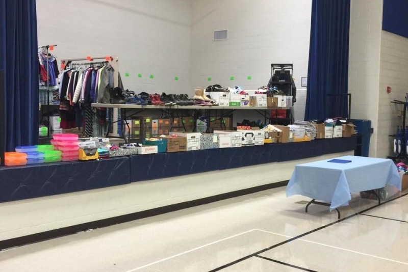 donated items on new gym stage