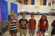 Students dressed in red white and blue