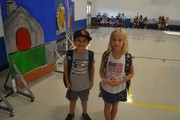Students dressed in red white and blue