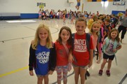 Students dressed in red white and blue