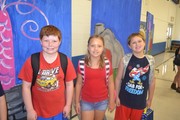 Students dressed in red white and blue