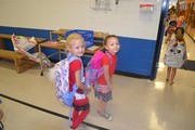 Students dressed in red white and blue