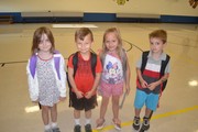 Students dressed in red white and blue