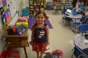 Students dressed in red white and blue