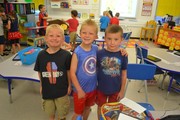 Students dressed in red white and blue