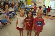 Students dressed in red white and blue