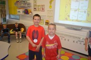 Students dressed in red white and blue
